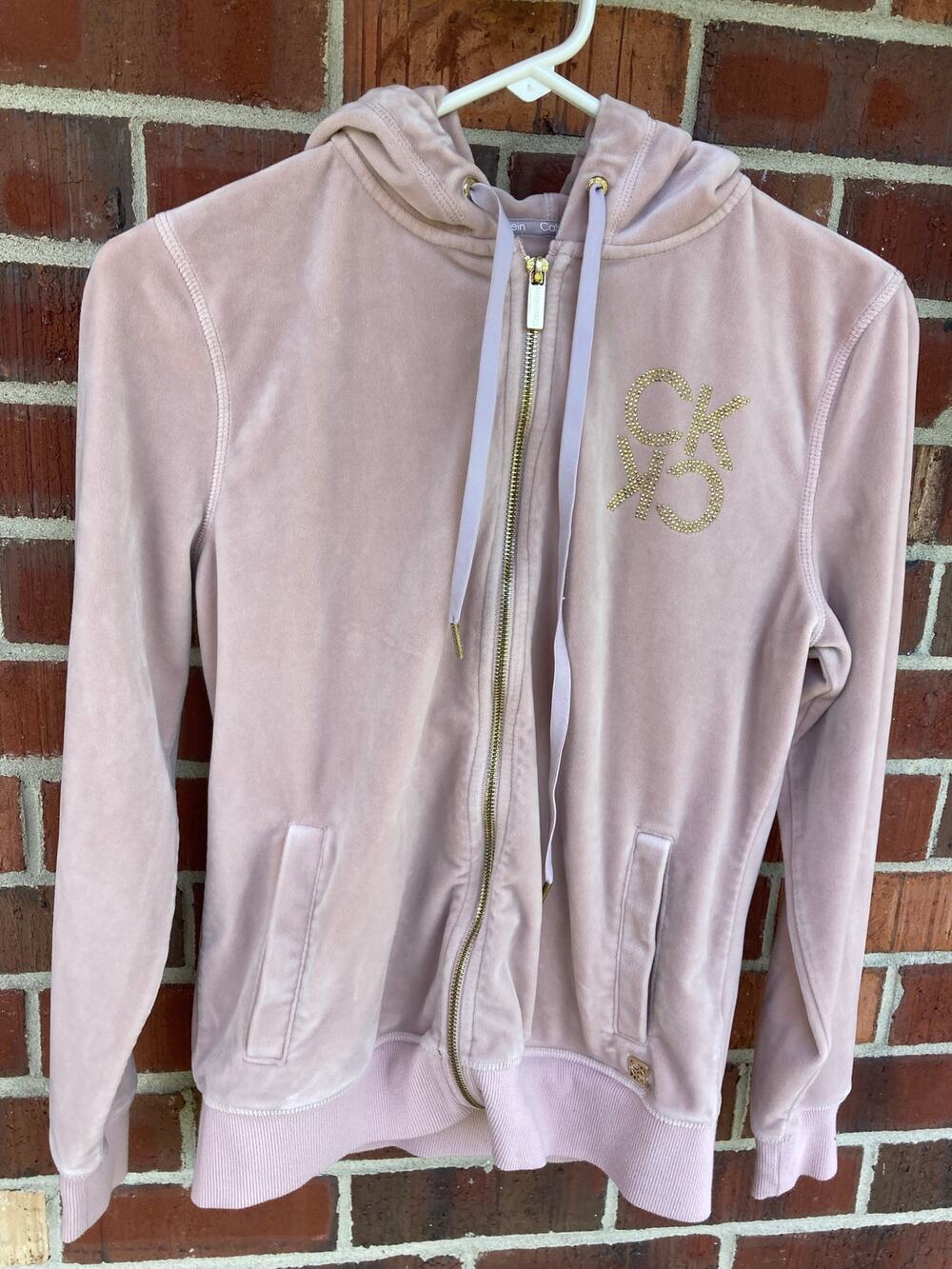 Calvin Klein - Vintage Y2K Glam CK Rhinestone Pink Velour Zip Up Jacket - S